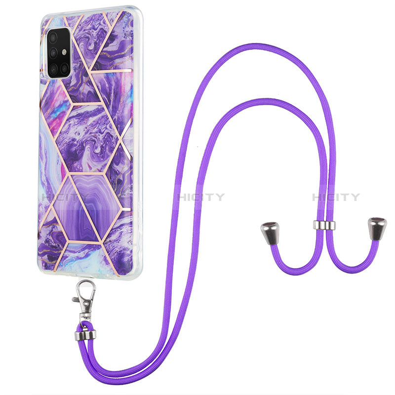 Funda Silicona Gel Goma Patron de Moda Carcasa con Acollador Cordon Lanyard Y01B para Samsung Galaxy A51 4G