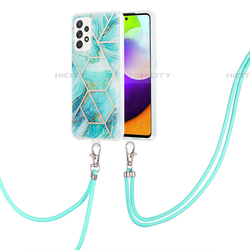 Funda Silicona Gel Goma Patron de Moda Carcasa con Acollador Cordon Lanyard Y01B para Samsung Galaxy A52 4G