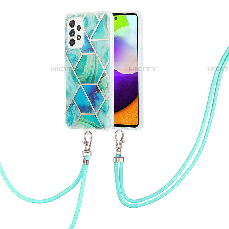 Funda Silicona Gel Goma Patron de Moda Carcasa con Acollador Cordon Lanyard Y01B para Samsung Galaxy A52 4G