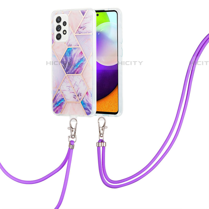 Funda Silicona Gel Goma Patron de Moda Carcasa con Acollador Cordon Lanyard Y01B para Samsung Galaxy A52 4G