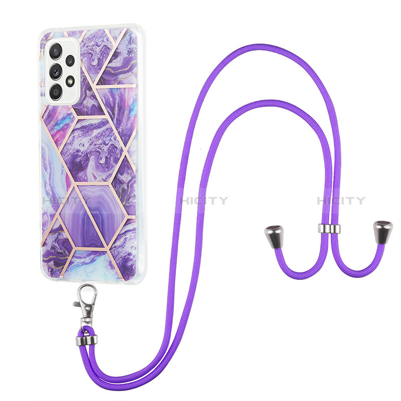 Funda Silicona Gel Goma Patron de Moda Carcasa con Acollador Cordon Lanyard Y01B para Samsung Galaxy A52s 5G