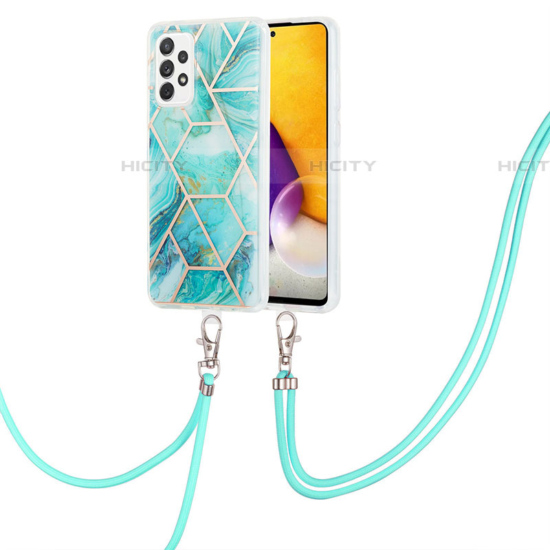 Funda Silicona Gel Goma Patron de Moda Carcasa con Acollador Cordon Lanyard Y01B para Samsung Galaxy A53 5G Menta Verde