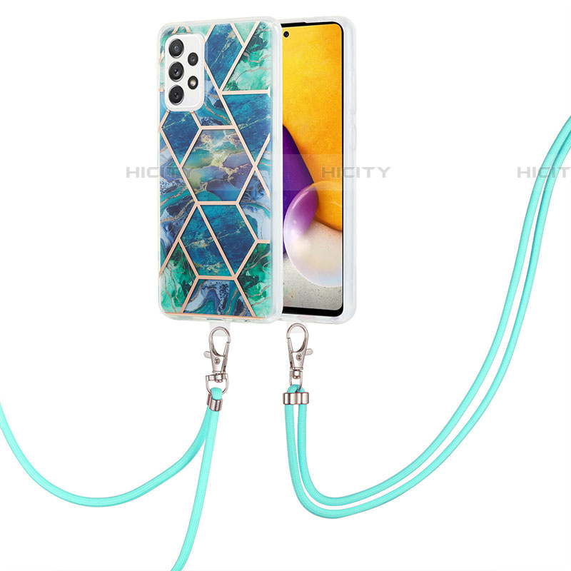 Funda Silicona Gel Goma Patron de Moda Carcasa con Acollador Cordon Lanyard Y01B para Samsung Galaxy A53 5G Verde Noche