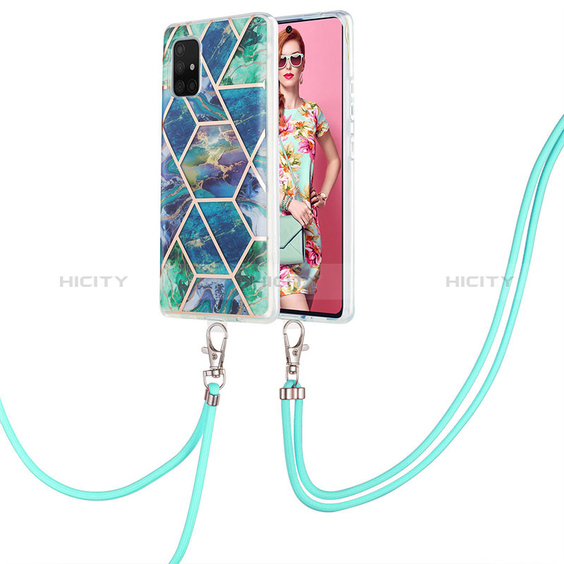 Funda Silicona Gel Goma Patron de Moda Carcasa con Acollador Cordon Lanyard Y01B para Samsung Galaxy A71 4G A715