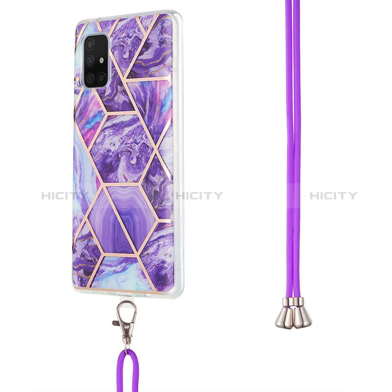 Funda Silicona Gel Goma Patron de Moda Carcasa con Acollador Cordon Lanyard Y01B para Samsung Galaxy A71 4G A715