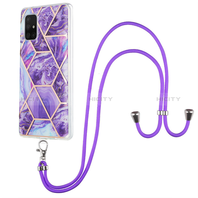 Funda Silicona Gel Goma Patron de Moda Carcasa con Acollador Cordon Lanyard Y01B para Samsung Galaxy A71 5G