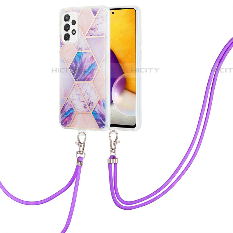 Funda Silicona Gel Goma Patron de Moda Carcasa con Acollador Cordon Lanyard Y01B para Samsung Galaxy A72 4G