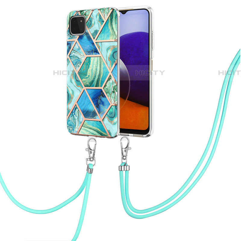 Funda Silicona Gel Goma Patron de Moda Carcasa con Acollador Cordon Lanyard Y01B para Samsung Galaxy F42 5G Menta Verde