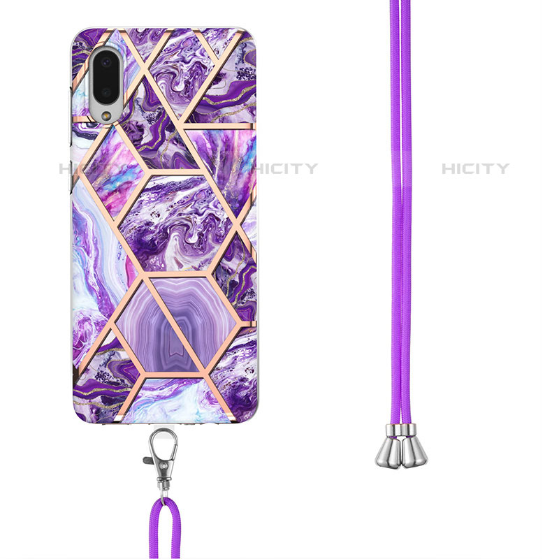 Funda Silicona Gel Goma Patron de Moda Carcasa con Acollador Cordon Lanyard Y01B para Samsung Galaxy M02