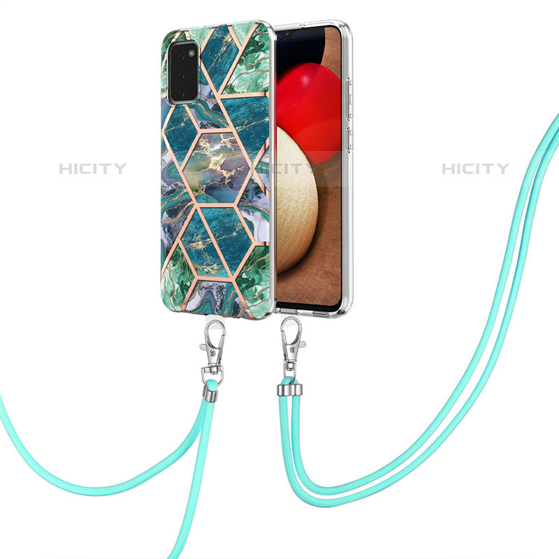 Funda Silicona Gel Goma Patron de Moda Carcasa con Acollador Cordon Lanyard Y01B para Samsung Galaxy M02s