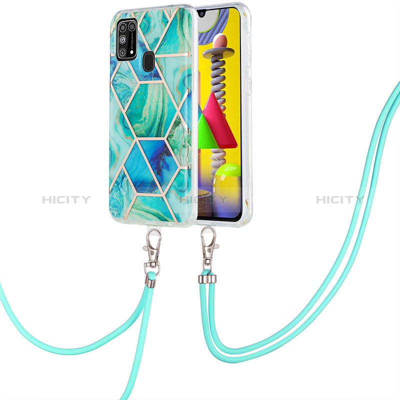 Funda Silicona Gel Goma Patron de Moda Carcasa con Acollador Cordon Lanyard Y01B para Samsung Galaxy M21s