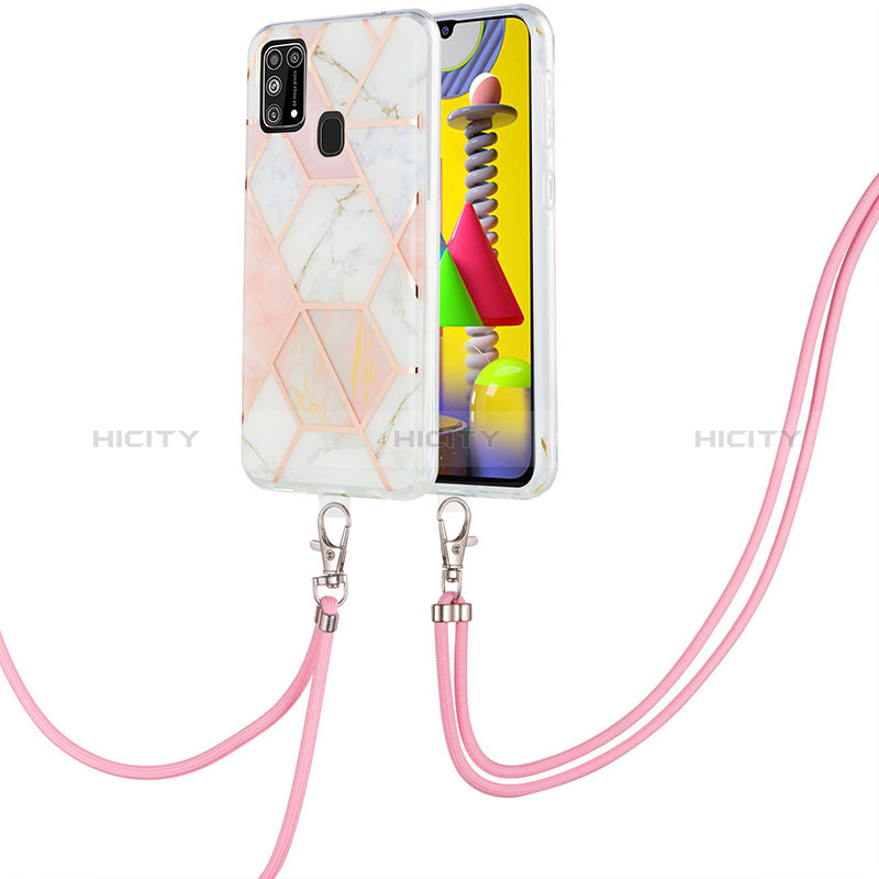 Funda Silicona Gel Goma Patron de Moda Carcasa con Acollador Cordon Lanyard Y01B para Samsung Galaxy M31