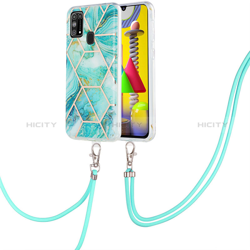 Funda Silicona Gel Goma Patron de Moda Carcasa con Acollador Cordon Lanyard Y01B para Samsung Galaxy M31