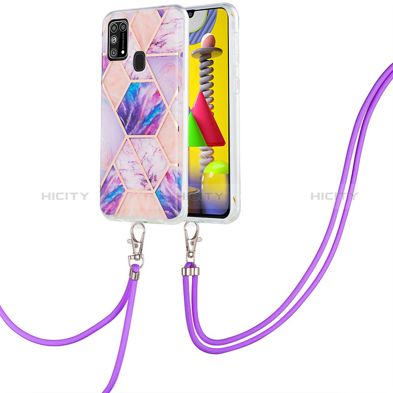 Funda Silicona Gel Goma Patron de Moda Carcasa con Acollador Cordon Lanyard Y01B para Samsung Galaxy M31