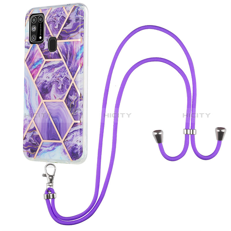 Funda Silicona Gel Goma Patron de Moda Carcasa con Acollador Cordon Lanyard Y01B para Samsung Galaxy M31