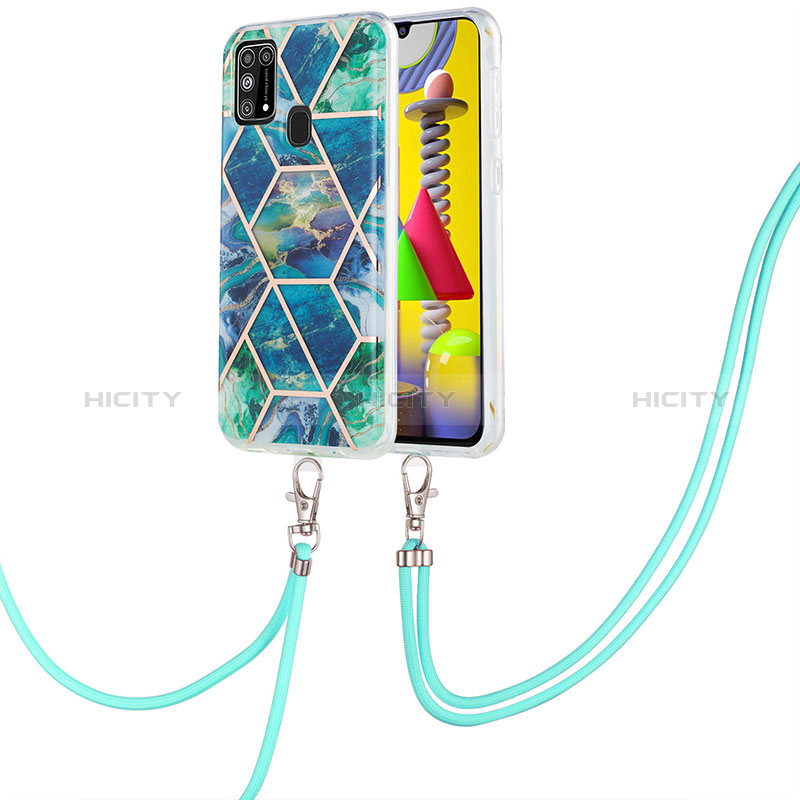 Funda Silicona Gel Goma Patron de Moda Carcasa con Acollador Cordon Lanyard Y01B para Samsung Galaxy M31 Prime Edition