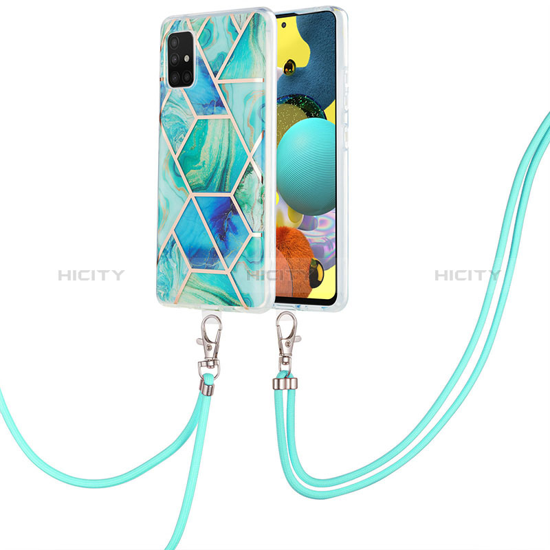 Funda Silicona Gel Goma Patron de Moda Carcasa con Acollador Cordon Lanyard Y01B para Samsung Galaxy M40S Verde