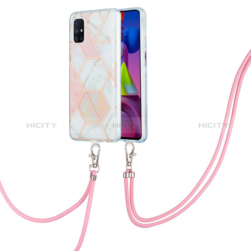 Funda Silicona Gel Goma Patron de Moda Carcasa con Acollador Cordon Lanyard Y01B para Samsung Galaxy M51