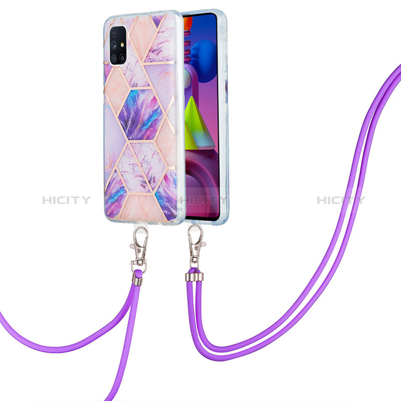 Funda Silicona Gel Goma Patron de Moda Carcasa con Acollador Cordon Lanyard Y01B para Samsung Galaxy M51