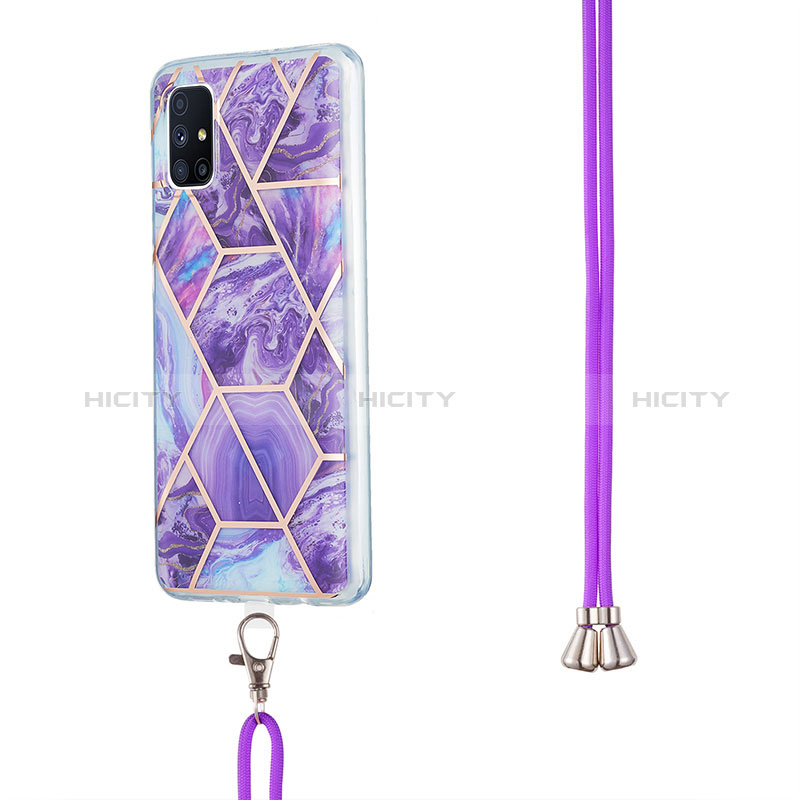 Funda Silicona Gel Goma Patron de Moda Carcasa con Acollador Cordon Lanyard Y01B para Samsung Galaxy M51