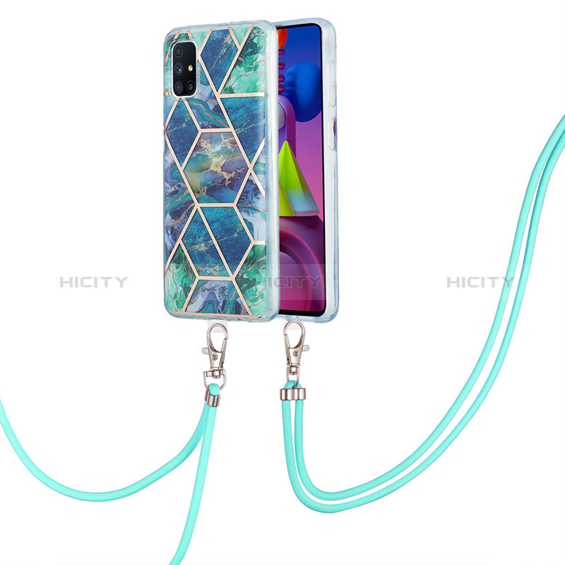 Funda Silicona Gel Goma Patron de Moda Carcasa con Acollador Cordon Lanyard Y01B para Samsung Galaxy M51 Verde Noche