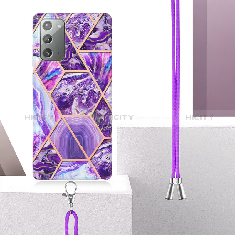 Funda Silicona Gel Goma Patron de Moda Carcasa con Acollador Cordon Lanyard Y01B para Samsung Galaxy Note 20 5G