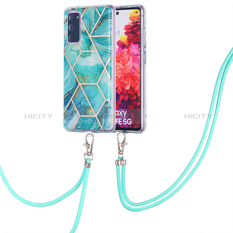 Funda Silicona Gel Goma Patron de Moda Carcasa con Acollador Cordon Lanyard Y01B para Samsung Galaxy S20 Lite 5G Menta Verde