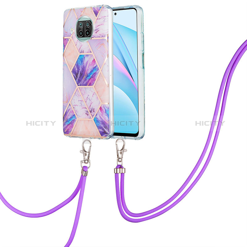 Funda Silicona Gel Goma Patron de Moda Carcasa con Acollador Cordon Lanyard Y01B para Xiaomi Mi 10i 5G Purpura Claro