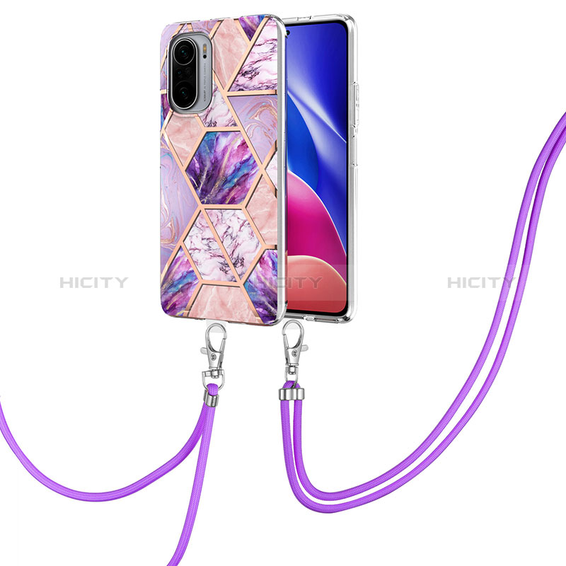 Funda Silicona Gel Goma Patron de Moda Carcasa con Acollador Cordon Lanyard Y01B para Xiaomi Mi 11i 5G Purpura Claro