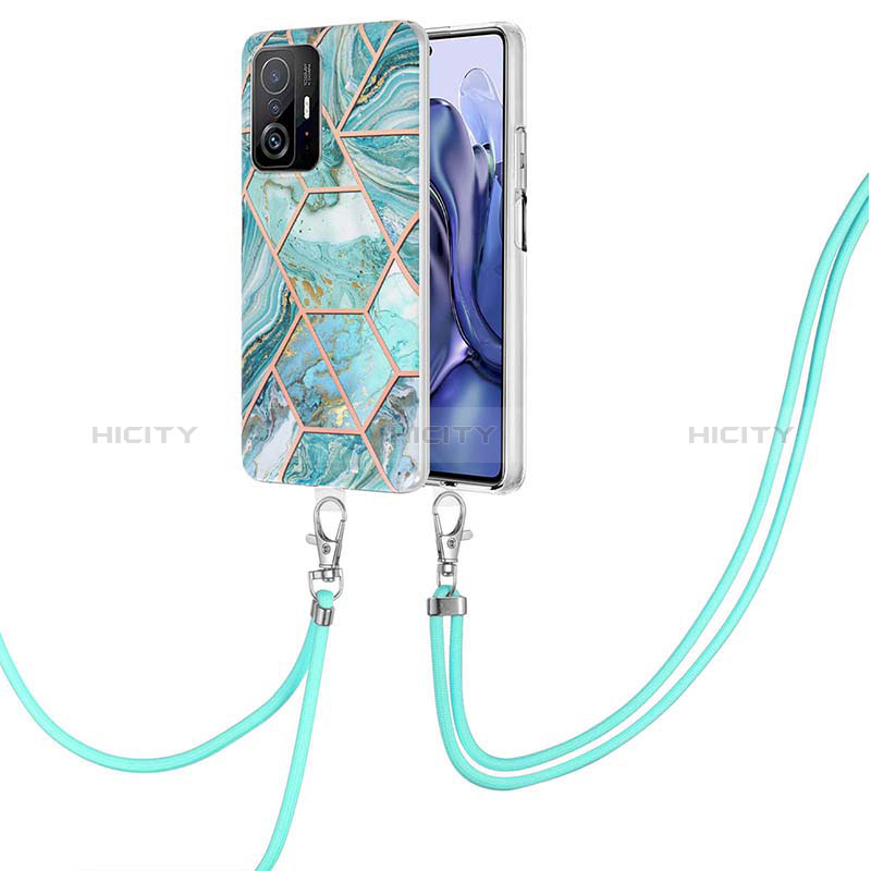 Funda Silicona Gel Goma Patron de Moda Carcasa con Acollador Cordon Lanyard Y01B para Xiaomi Mi 11T 5G Menta Verde