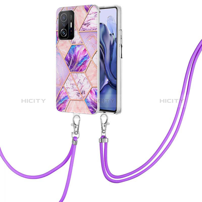 Funda Silicona Gel Goma Patron de Moda Carcasa con Acollador Cordon Lanyard Y01B para Xiaomi Mi 11T 5G Purpura Claro