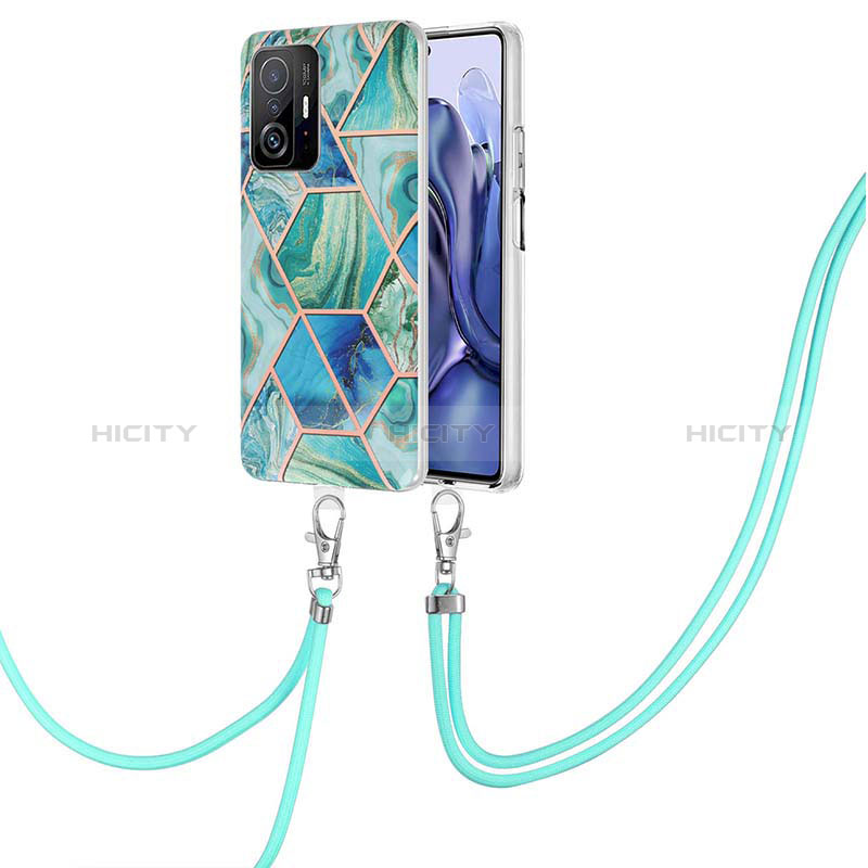 Funda Silicona Gel Goma Patron de Moda Carcasa con Acollador Cordon Lanyard Y01B para Xiaomi Mi 11T 5G Verde