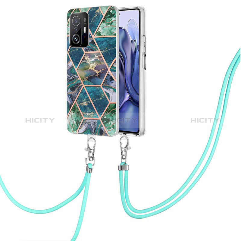 Funda Silicona Gel Goma Patron de Moda Carcasa con Acollador Cordon Lanyard Y01B para Xiaomi Mi 11T 5G Verde Noche