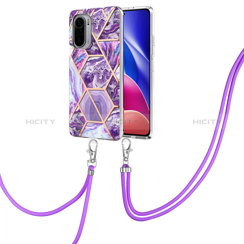 Funda Silicona Gel Goma Patron de Moda Carcasa con Acollador Cordon Lanyard Y01B para Xiaomi Mi 11X Pro 5G Morado