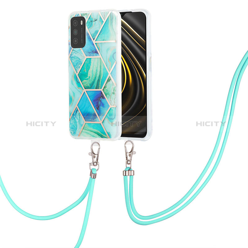 Funda Silicona Gel Goma Patron de Moda Carcasa con Acollador Cordon Lanyard Y01B para Xiaomi Poco M3