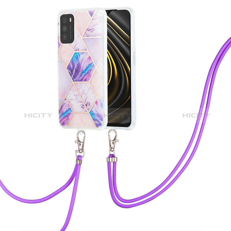 Funda Silicona Gel Goma Patron de Moda Carcasa con Acollador Cordon Lanyard Y01B para Xiaomi Poco M3