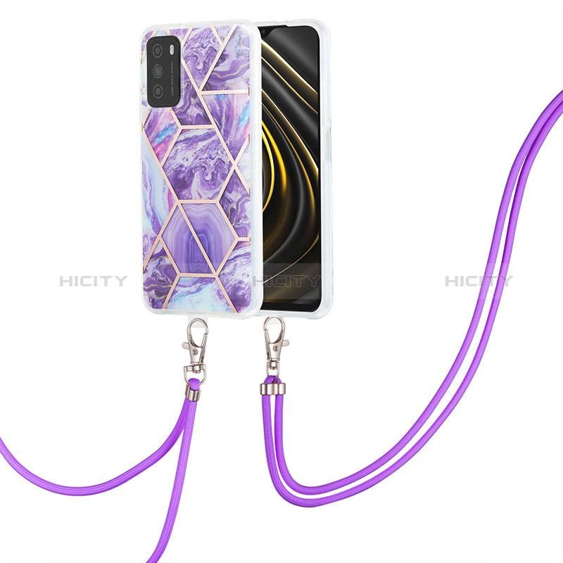 Funda Silicona Gel Goma Patron de Moda Carcasa con Acollador Cordon Lanyard Y01B para Xiaomi Poco M3