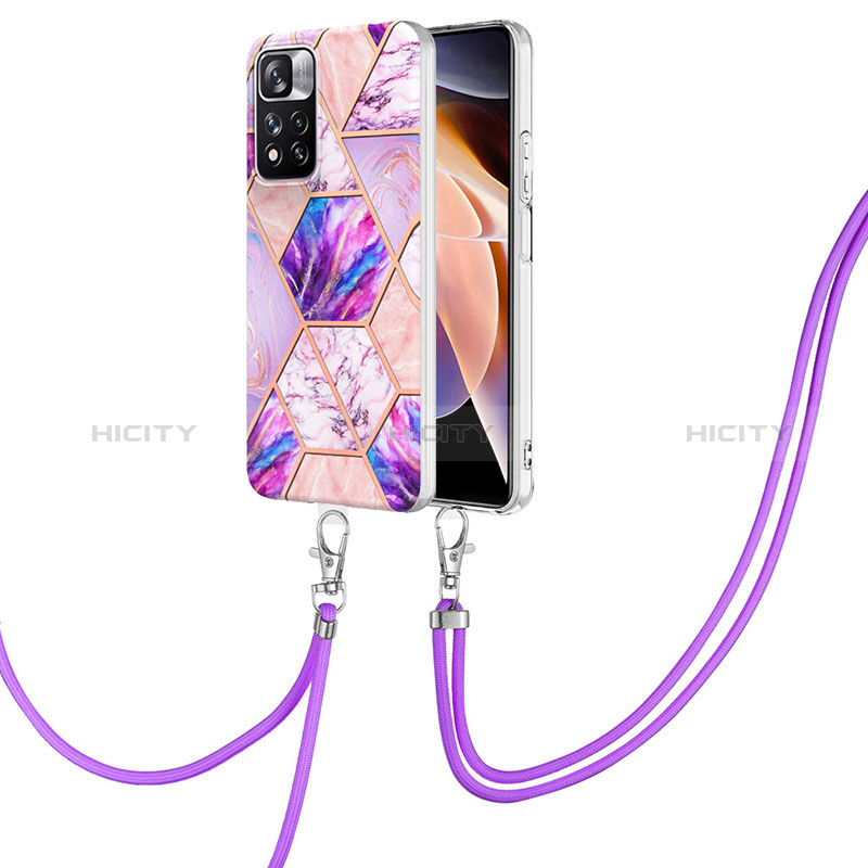 Funda Silicona Gel Goma Patron de Moda Carcasa con Acollador Cordon Lanyard Y01B para Xiaomi Poco X4 NFC Purpura Claro