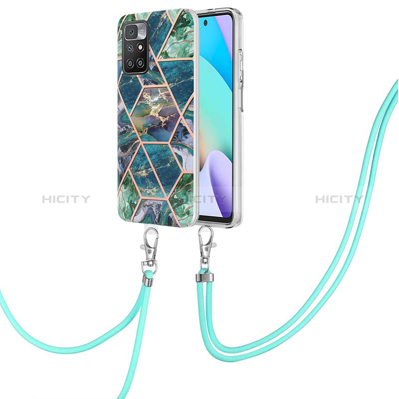 Funda Silicona Gel Goma Patron de Moda Carcasa con Acollador Cordon Lanyard Y01B para Xiaomi Redmi 10 (2022) Verde Noche