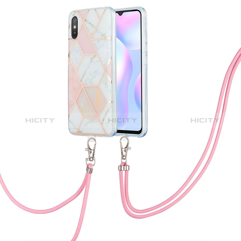 Funda Silicona Gel Goma Patron de Moda Carcasa con Acollador Cordon Lanyard Y01B para Xiaomi Redmi 9A