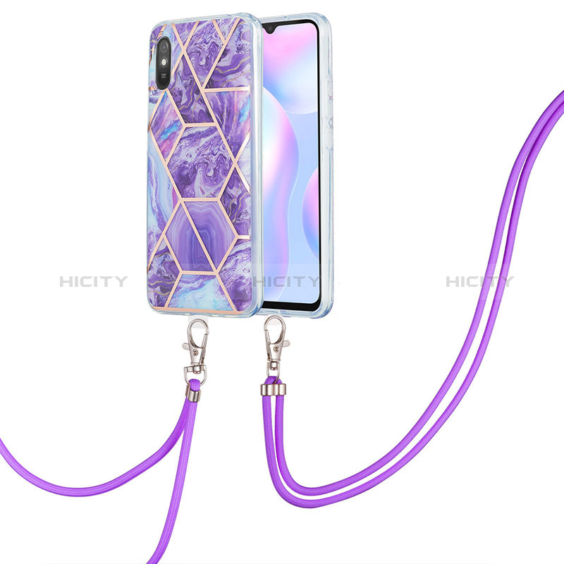 Funda Silicona Gel Goma Patron de Moda Carcasa con Acollador Cordon Lanyard Y01B para Xiaomi Redmi 9A