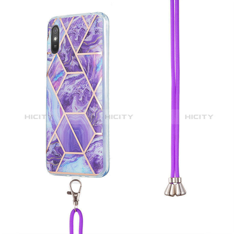 Funda Silicona Gel Goma Patron de Moda Carcasa con Acollador Cordon Lanyard Y01B para Xiaomi Redmi 9A