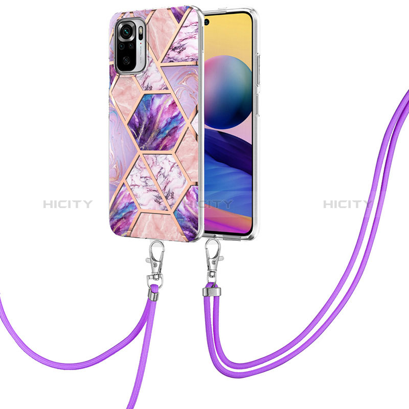 Funda Silicona Gel Goma Patron de Moda Carcasa con Acollador Cordon Lanyard Y01B para Xiaomi Redmi Note 10 4G Purpura Claro