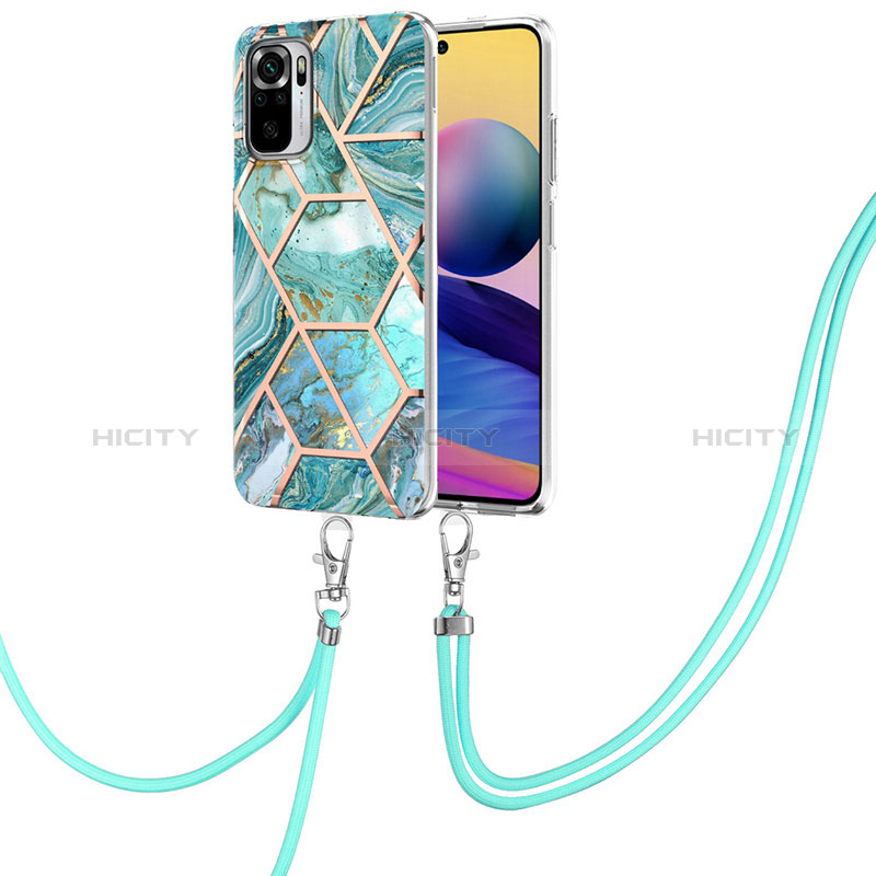 Funda Silicona Gel Goma Patron de Moda Carcasa con Acollador Cordon Lanyard Y01B para Xiaomi Redmi Note 10 4G Verde