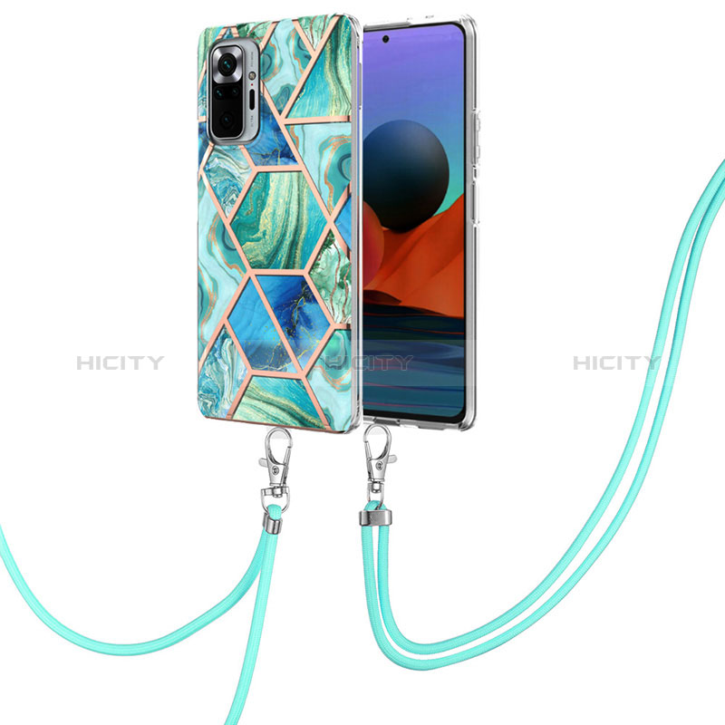 Funda Silicona Gel Goma Patron de Moda Carcasa con Acollador Cordon Lanyard Y01B para Xiaomi Redmi Note 10 Pro 4G Menta Verde