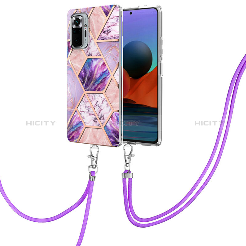 Funda Silicona Gel Goma Patron de Moda Carcasa con Acollador Cordon Lanyard Y01B para Xiaomi Redmi Note 10 Pro 4G Purpura Claro