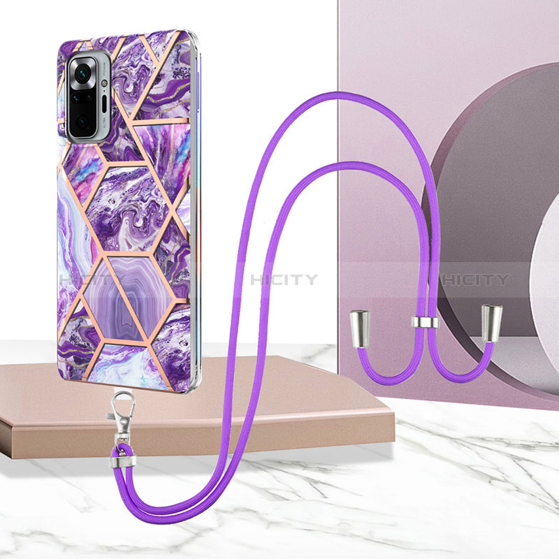 Funda Silicona Gel Goma Patron de Moda Carcasa con Acollador Cordon Lanyard Y01B para Xiaomi Redmi Note 10 Pro Max