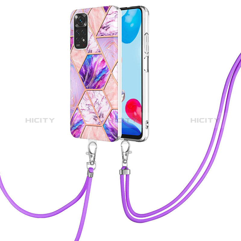 Funda Silicona Gel Goma Patron de Moda Carcasa con Acollador Cordon Lanyard Y01B para Xiaomi Redmi Note 11 4G (2022) Purpura Claro