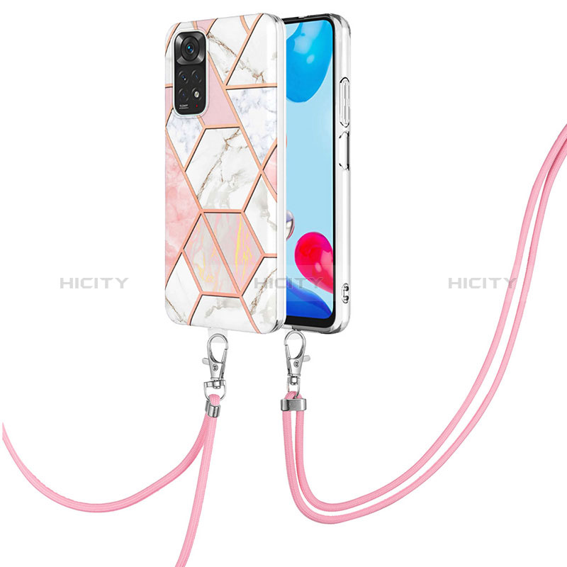 Funda Silicona Gel Goma Patron de Moda Carcasa con Acollador Cordon Lanyard Y01B para Xiaomi Redmi Note 11 4G (2022) Rosa