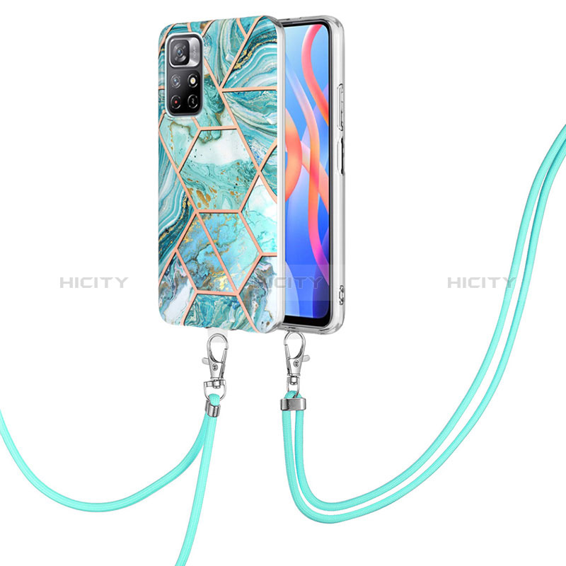 Funda Silicona Gel Goma Patron de Moda Carcasa con Acollador Cordon Lanyard Y01B para Xiaomi Redmi Note 11 5G Menta Verde